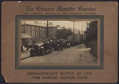 Fotografie H. Foyn, Penmaenmawr, Ansicht Penmaenmawr, Crimson Rambler Coaches, Penmaenmawr Motor Co. LTD Bangor Road