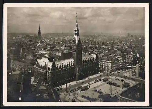 AK Hamburg, Rathaus und Platz, Strassenbahn