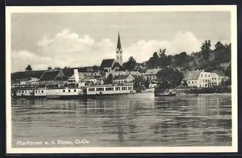 AK Mauthausen a. d. Donau /O.-Oe., Ortsansicht von der Donau aus