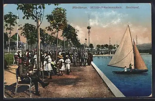 AK Klagenfurt, Seestrand an der Militärschwimmschule am Wörthersee, Segelboot