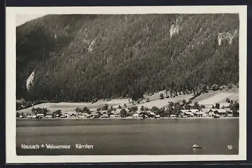 AK Neusach a. Weissensee, Ortsansicht über den See