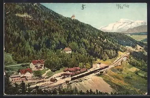 AK Semmering, Station und Hotel Stefanie mit Schneebergblick