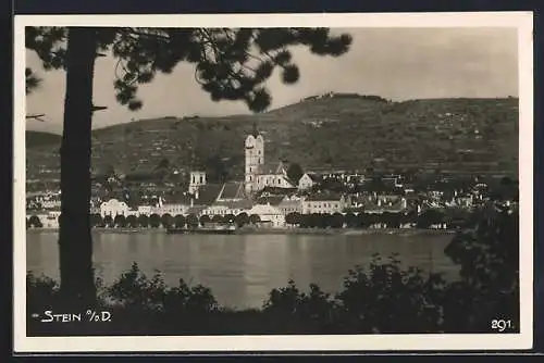 AK Stein a. d. D., Ortsansicht über die Donau