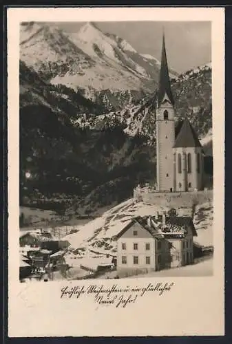 AK Heiligenblut /Kärnten, Blick zur Kirche mit Grossglockner