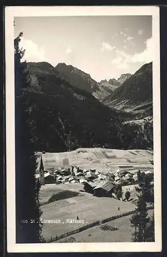 AK St. Lorenzen /Kärnten, Ortsansicht von einen Berg aus