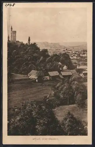 AK Wels /Ober-Oesterr., Blick von einen Berg auf den Ort