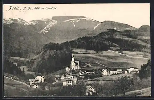 AK Prein /N.-Oe., Gesamtansicht von einen Berg aus