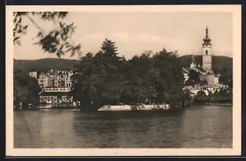 AK Pisek, Teilansicht mit Kirche