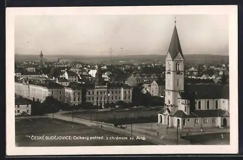 AK Ceskè Budejovice, Celkovy pohled s chràmem sv. Jana