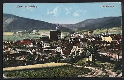 AK Margaretenbad, Ortsansicht mit Gedenktafel