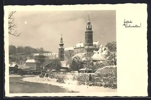 AK Cesky Krumlov, Teilansicht im Schnee