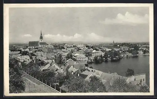 AK Neuhaus / Jindrichuv Hradec, Ortsansicht aus der Vogelschau