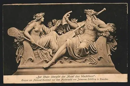 AK National-Denkmal auf dem Niederwald, Der Rhein übergibt der Mosel das Wachthorn