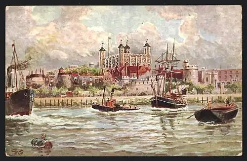 Künstler-AK London, View on the Tower of London