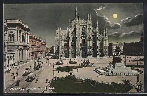 AK Milano, Piazza del Duomo e il Duomo, Strassenbahn