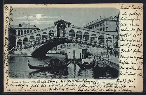 Mondschein-AK Venezia, Ponte de Rialto