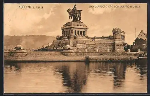 AK Koblenz, Kaiser Wilhelm-Denkmal am Deutschen Eck