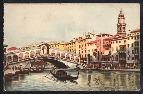 Künstler-AK Venezia, Ponte di Rialto, Rialto Brücke