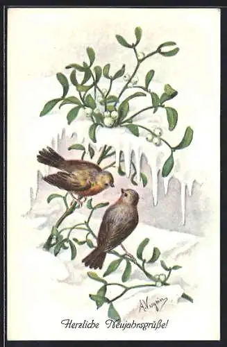 Künstler-AK Brüder Kohn (B.K.W.I) Nr.3235-4: Vögel auf Stengeln mit weissen Beeren