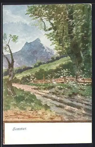 Künstler-AK Brüder Kohn (B.K.W.I) Nr.729-2: Sommerlandschaft mit Blick zum Gebirge