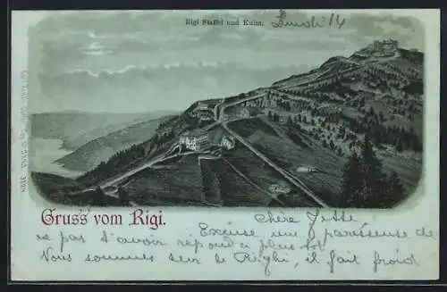 Mondschein-Lithographie Rigi, Blick auf Staffel und Kulm