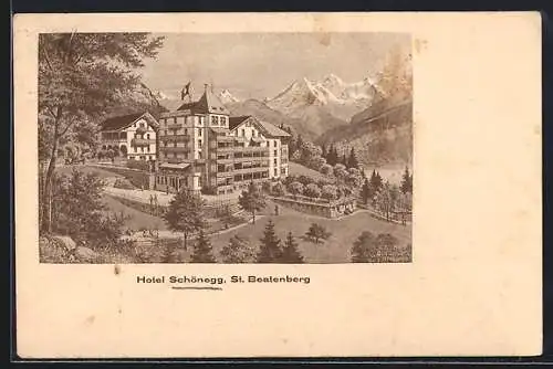 AK St. Beatenberg, Hotel Schönegg gegen die Alpen