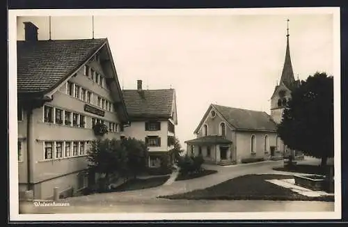 AK Walzenhausen, Gasthaus zum Löwen und Kirche