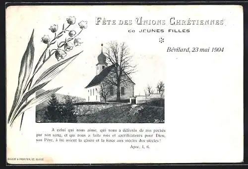 AK Bévilard, Fete des Unions Chretiennes de Jeunes Filles, 23 mai 1904, Kirche