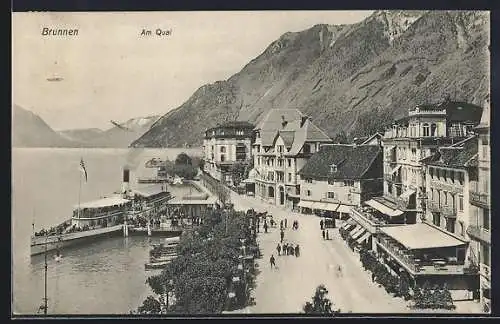 AK Brunnen, Am Quai mit Dampfer