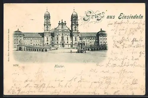 AK Einsiedeln, Kloster mit Strassenpartie