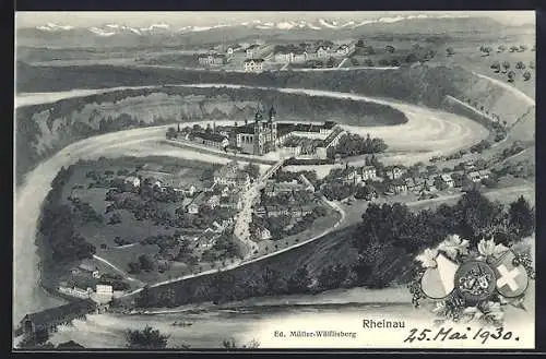 Künstler-AK Rheinau, Teilansicht mit Kloster und Strassenpartie