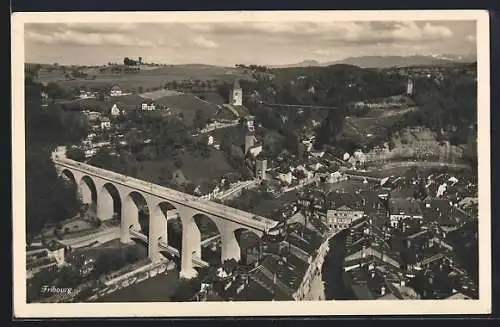 AK Fribourg, Teilansicht mit Viadukt