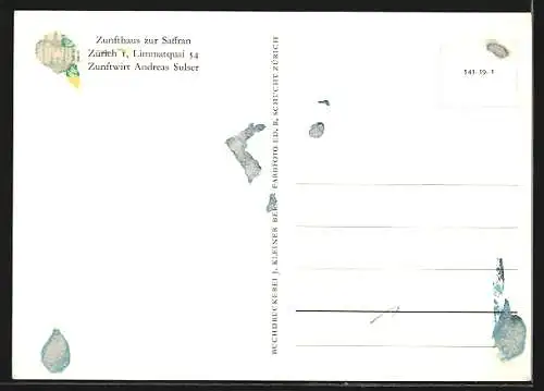 AK Zürich, Restaurant Zunfthaus zur Saffran, Limmatquai 54, Innenansicht