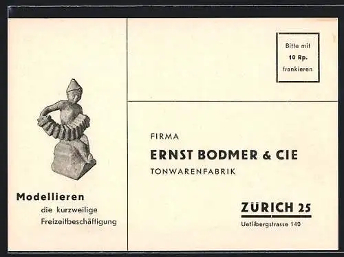 AK Zürich, Firma Ernst Bodmer & Cie, Tonwarenfabrik, Uetlibergstrasse 140, Junge mit Ziehharmonika