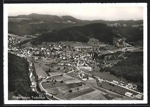 AK Turbenthal, Teilansicht mit Strassenpartien, Fliegeraufnahme