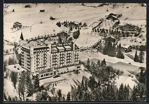 AK Gstaad, Palace Hotel im Winter, Fliegeraufnahme