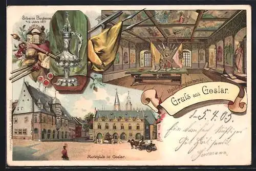 Lithographie Goslar, Marktplatz, Huldigungszimmer