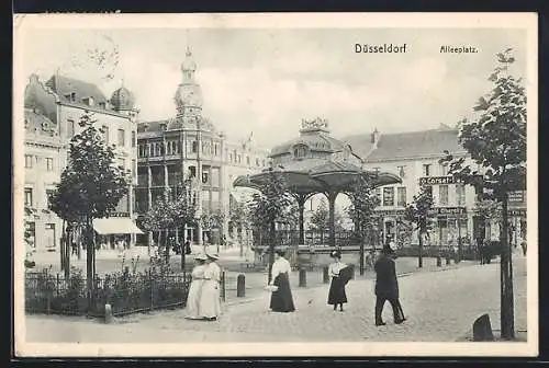 AK Düsseldorf, Alleeplatz mit Passanten