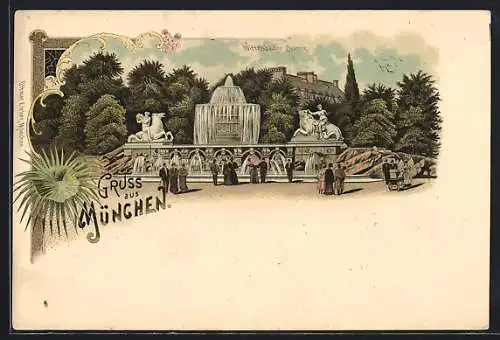 Lithographie München, Wittelsbacher Brunnen