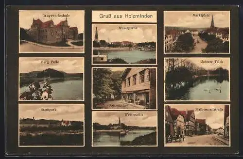 AK Holzminden /Weser, Gasthaus Felsenkeller, Baugewerkschule, Halbemondstrasse