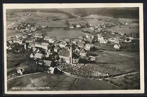 AK Görwihl, Kirche mit Friedhof, Fliegeraufnahme