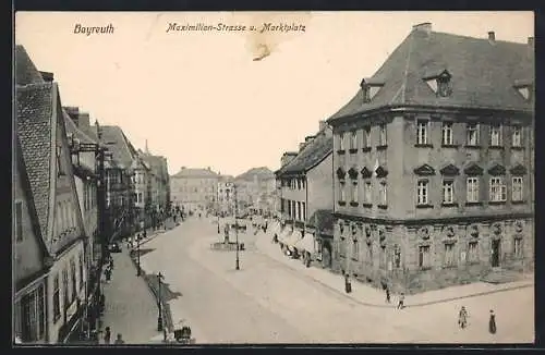 AK Bayreuth, Maximilian-Strasse und Marktplatz