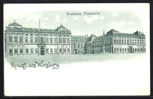 Lithographie Würzburg, Residenz, Platzseite