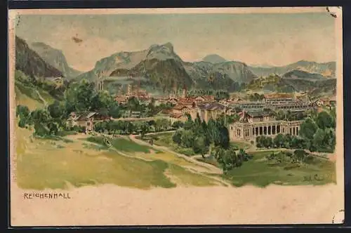 Künstler-AK Edward Theodore Compton: Bad Reichenhall, Blick auf den Ort