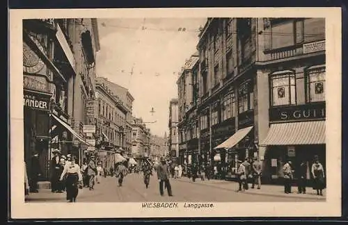 AK Wiesbaden, Geschäfte in der Strasse Langgasse