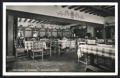 AK Insel Mainau im Bodensee, Innenansicht Schwedenschenke