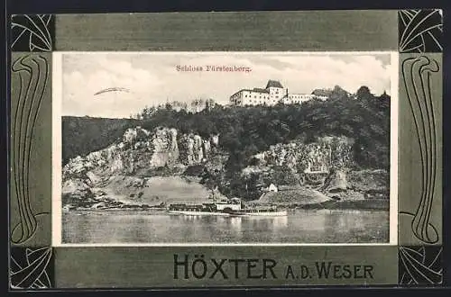 AK Höxter a. d. Weser, Schloss Fürstenberg im Bilderrahmen-Passepartout