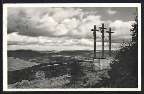 AK Kreuzberg /Rhön, Golgatha, 3 Kreuze auf dem Gipfel