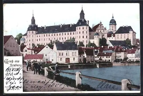 AK Neuburg a. d. Donau, Ortspartie mit Schlossansicht