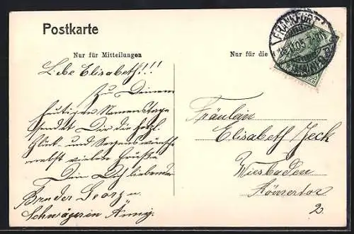 AK Frankfurt, Porträt & Spruch Friedrich Stoltze, Partie am Main